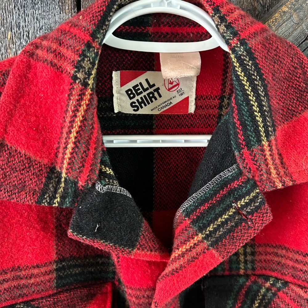 Vintage Men's Bell Shirt Wool Plaid Shacket Red & Black - size tag faded - Picture 3 of 3